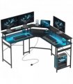 HOMCOM L Shaped Desk Corner Computer Desk with Monitor Stand, Black