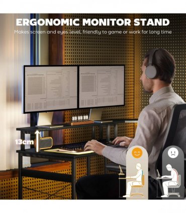 HOMCOM L Shaped Desk Corner Computer Desk with Monitor Stand, Black