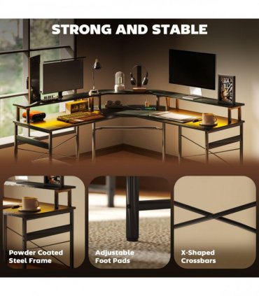 HOMCOM L Shaped Desk Corner Computer Desk with Monitor Stand, Black