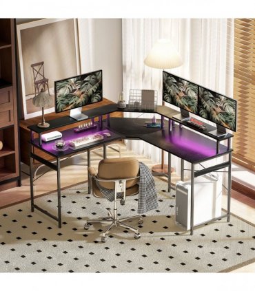 HOMCOM L Shaped Desk Corner Computer Desk with Monitor Stand, Black