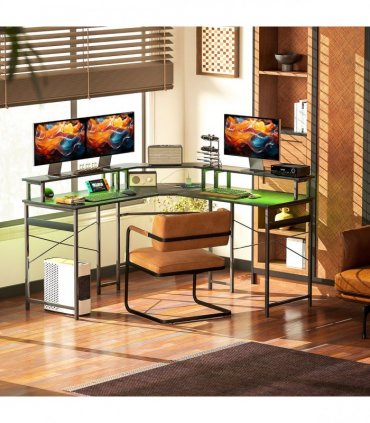 HOMCOM L Shaped Desk Corner Computer Desk with Monitor Stand, Black