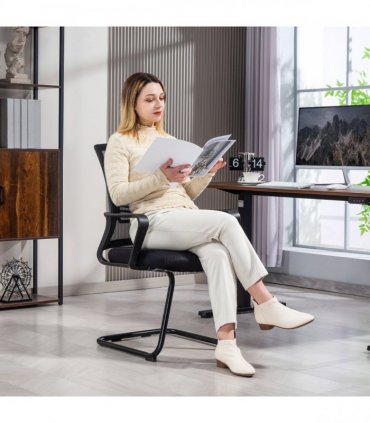 HOMCOM Meeting Office Chair, Mesh Reception Chair with Sled Base, Black