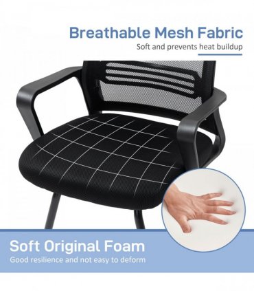 HOMCOM Meeting Office Chair, Mesh Reception Chair with Sled Base, Black