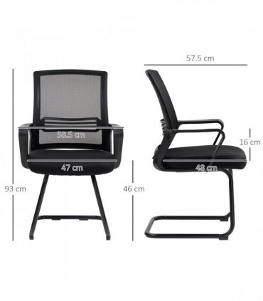 HOMCOM Meeting Office Chair, Mesh Reception Chair with Sled Base, Black
