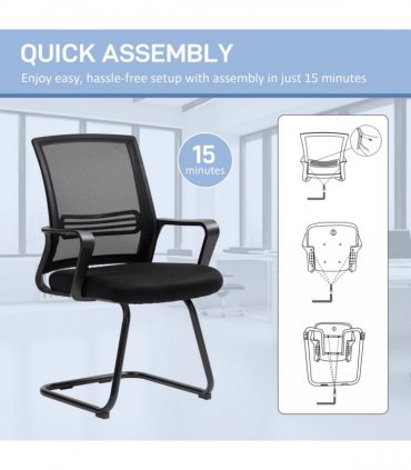 HOMCOM Meeting Office Chair, Mesh Reception Chair with Sled Base, Black