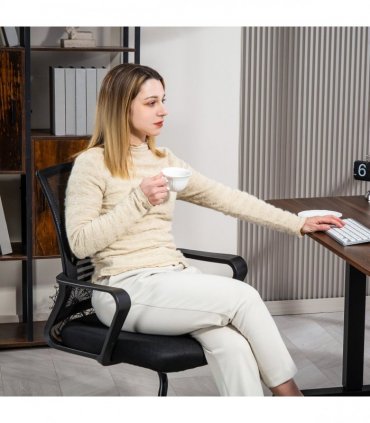 HOMCOM Meeting Office Chair, Mesh Reception Chair with Sled Base, Black