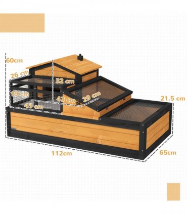 PawHut Wooden Tortoise House Indoor Outdoor w/ Balcony, Tray, Openable Roof