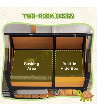 PawHut Wooden Tortoise House w/ Run, Shelter, Shelf, Lamp Holder, Yellow