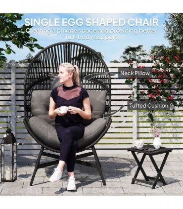 Outsunny Standing Rattan Garden Egg Chair with Headrest, Charcoal Grey