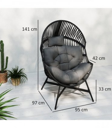 Outsunny Standing Rattan Garden Egg Chair with Headrest, Charcoal Grey