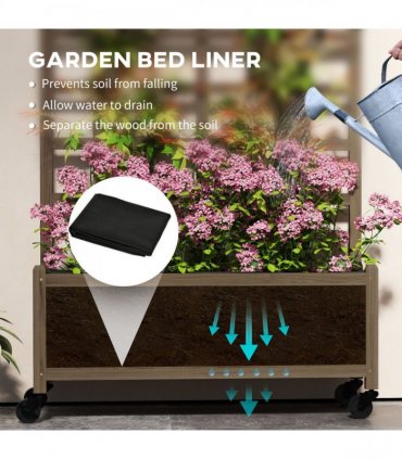 Outsunny Wooden Trellis Planter, Raised Garden Bed with Wheels and Bed Liner