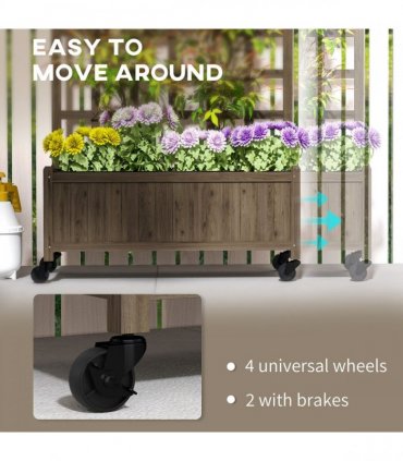Outsunny Wooden Trellis Planter, Raised Garden Bed with Wheels and Bed Liner
