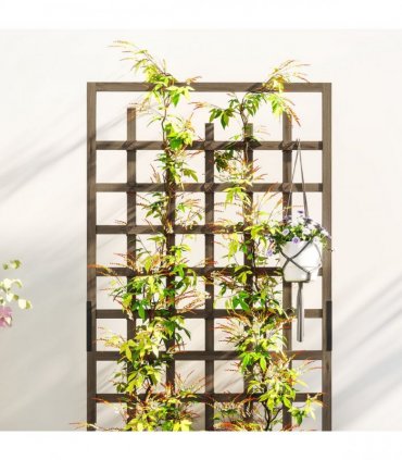 Outsunny Wooden Trellis Planter, Raised Garden Bed with Wheels and Bed Liner
