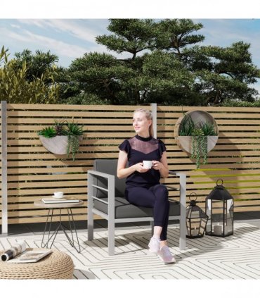 Outsunny Patio Furniture Aluminium Armchair with Cushions, Charcoal Grey