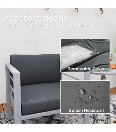 Outsunny Patio Furniture Aluminium Armchair with Cushions, Charcoal Grey