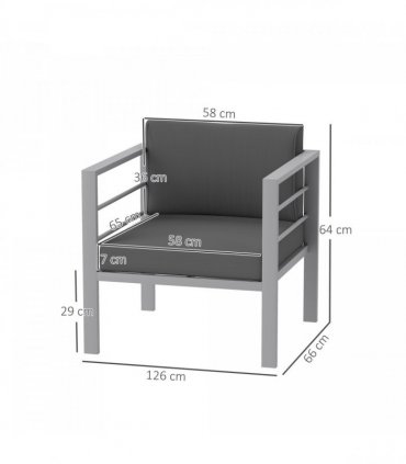 Outsunny Patio Furniture Aluminium Armchair with Cushions, Charcoal Grey