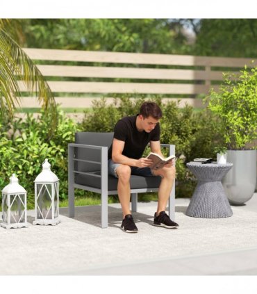 Outsunny Patio Furniture Aluminium Armchair with Cushions, Charcoal Grey