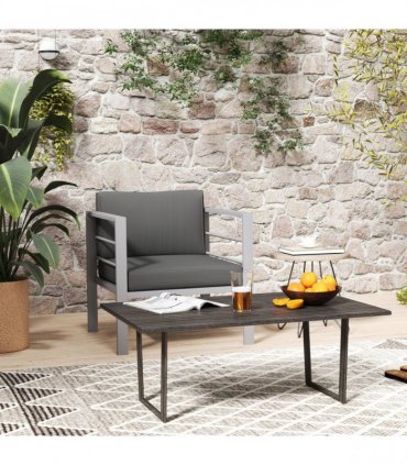 Outsunny Patio Furniture Aluminium Armchair with Cushions, Charcoal Grey