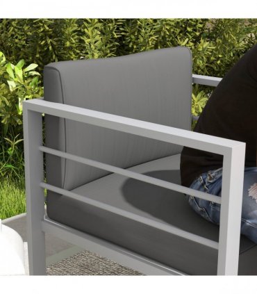 Outsunny Patio Furniture Aluminium Armchair with Cushions, Charcoal Grey