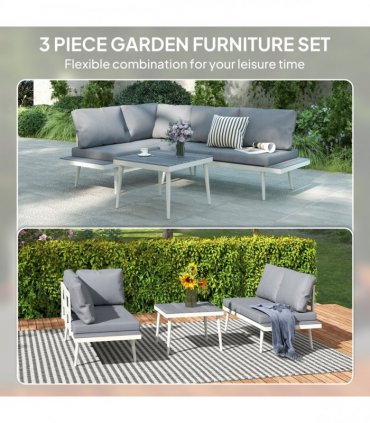 Outsunny 3 Piece Garden Furniture Set with 5-Level Adjustable Lounger, Grey