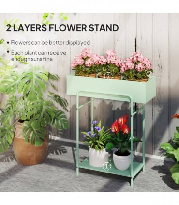 Elegant Green Metal Plant Stand - Two-Tier Design for Versatile Arrangements