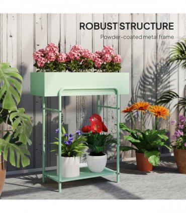 Elegant Green Metal Plant Stand - Two-Tier Design for Versatile Arrangements