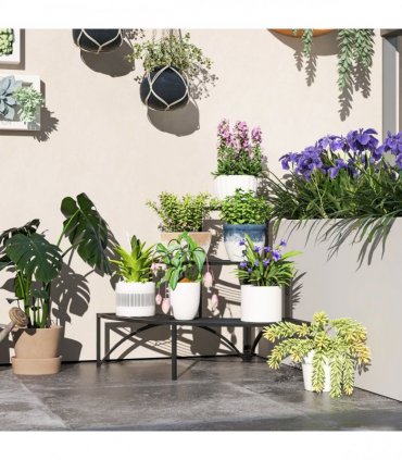 Outsunny 3 Tier Metal Corner Plant Stand for Garden Balcony Patio, Black