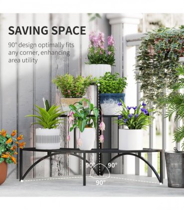 Outsunny 3 Tier Metal Corner Plant Stand for Garden Balcony Patio, Black