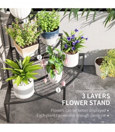 Outsunny 3 Tier Metal Corner Plant Stand for Garden Balcony Patio, Black