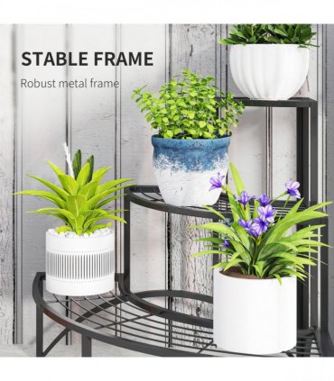 Outsunny 3 Tier Metal Corner Plant Stand for Garden Balcony Patio, Black