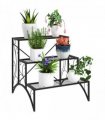 Outsunny 3-Tier Metal Plant Stand for Garden Balcony Indoor Outdoor, Black
