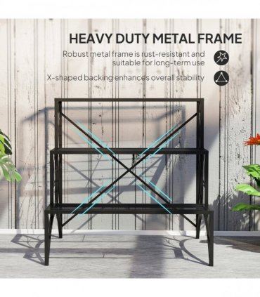 Outsunny 3-Tier Metal Plant Stand for Garden Balcony Indoor Outdoor, Black