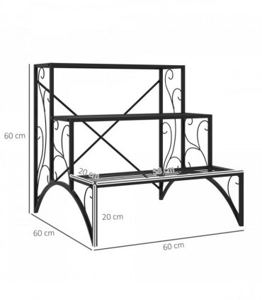 Outsunny 3-Tier Metal Plant Stand for Garden Balcony Indoor Outdoor, Black