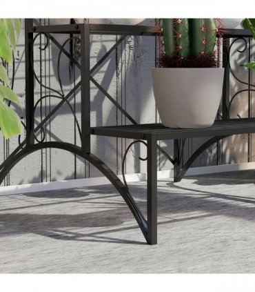 Outsunny 3-Tier Metal Plant Stand for Garden Balcony Indoor Outdoor, Black