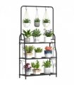 Outsunny 3 Tier Plant Stand w/ Hanging Hooks for Balcony Living Room, Black