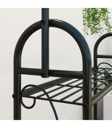 Outsunny 3 Tier Plant Stand w/ Hanging Hooks for Balcony Living Room, Black
