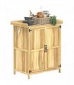 Outsunny Wooden Garden Storage Shed w/Hinged Roof and Shelf, Natural Wood