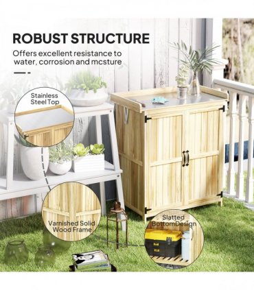 Outsunny Wooden Garden Storage Shed w/Hinged Roof and Shelf, Natural Wood