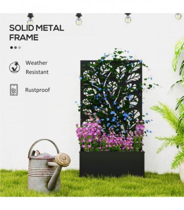 Outsunny Metal Raised Garden Bed with Trellis, Outdoor Elevated Planter Box