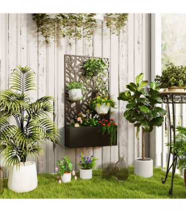 Outsunny Metal Raised Garden Bed with Trellis, Outdoor Elevated Planter Box