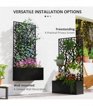 Outsunny Metal Raised Garden Bed with Trellis, Outdoor Elevated Planter Box