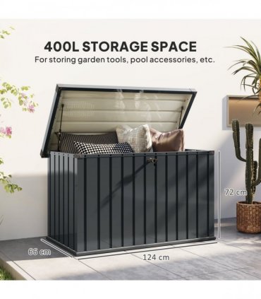 Outsunny 400L Waterproof Metal Outdoor Storage Box with Lock and Keys