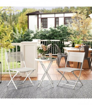Outsunny 3 Pieces Outdoor Bistro Set, Glass Top Table and Chairs, White