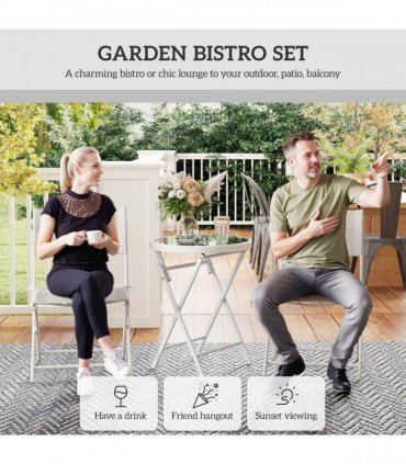Outsunny 3 Pieces Outdoor Bistro Set, Glass Top Table and Chairs, White