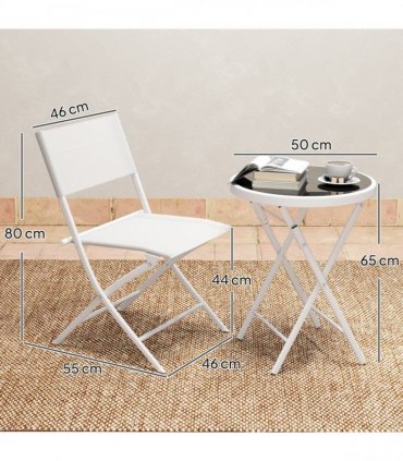 Outsunny 3 Pieces Outdoor Bistro Set, Glass Top Table and Chairs, White
