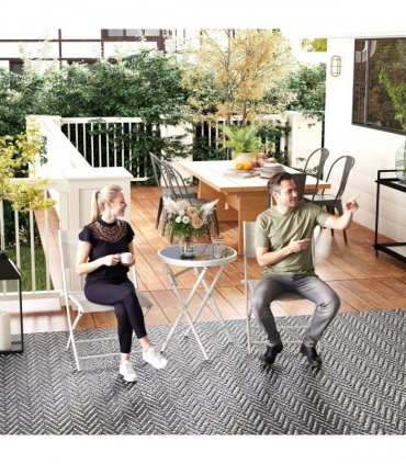 Outsunny 3 Pieces Outdoor Bistro Set, Glass Top Table and Chairs, White