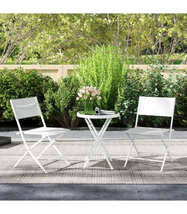 Outsunny 3 Pieces Outdoor Bistro Set, Glass Top Table and Chairs, White