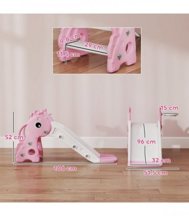 AIYAPLAY 3 in 1 Kids Slide with Climber, Basketball Hoop and Ball, Pink