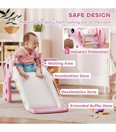 AIYAPLAY 3 in 1 Kids Slide with Climber, Basketball Hoop and Ball, Pink