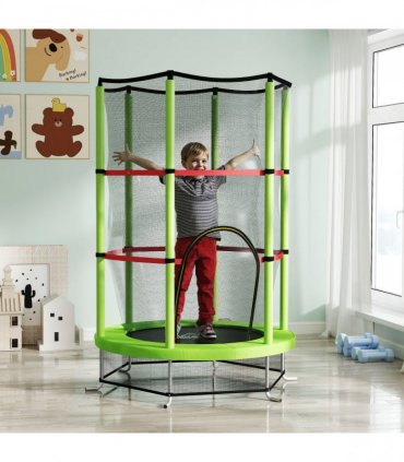 HOMCOM Kids Trampoline Mini Bouncer w/ Enclosure Net for 3-6 Years Green